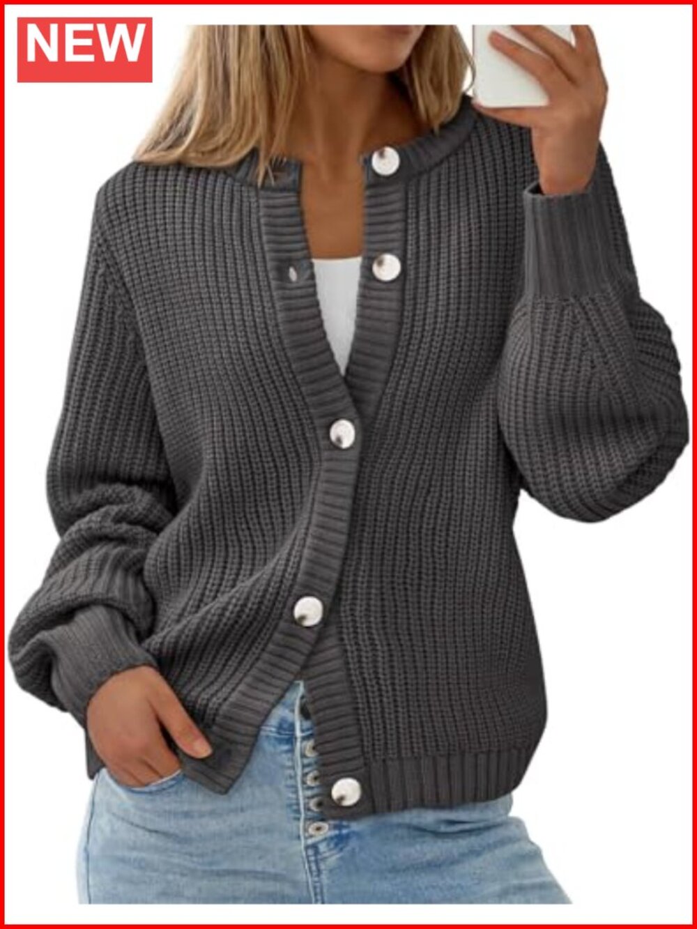Chunky Knit Button Up Cardigan Sweater, Oversized Long Sleeve